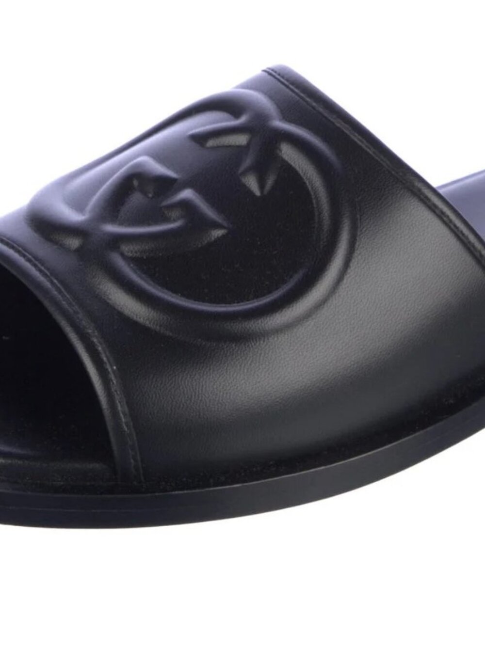 NIB GUCCI LOGO LEATHER SLIDES - US 9